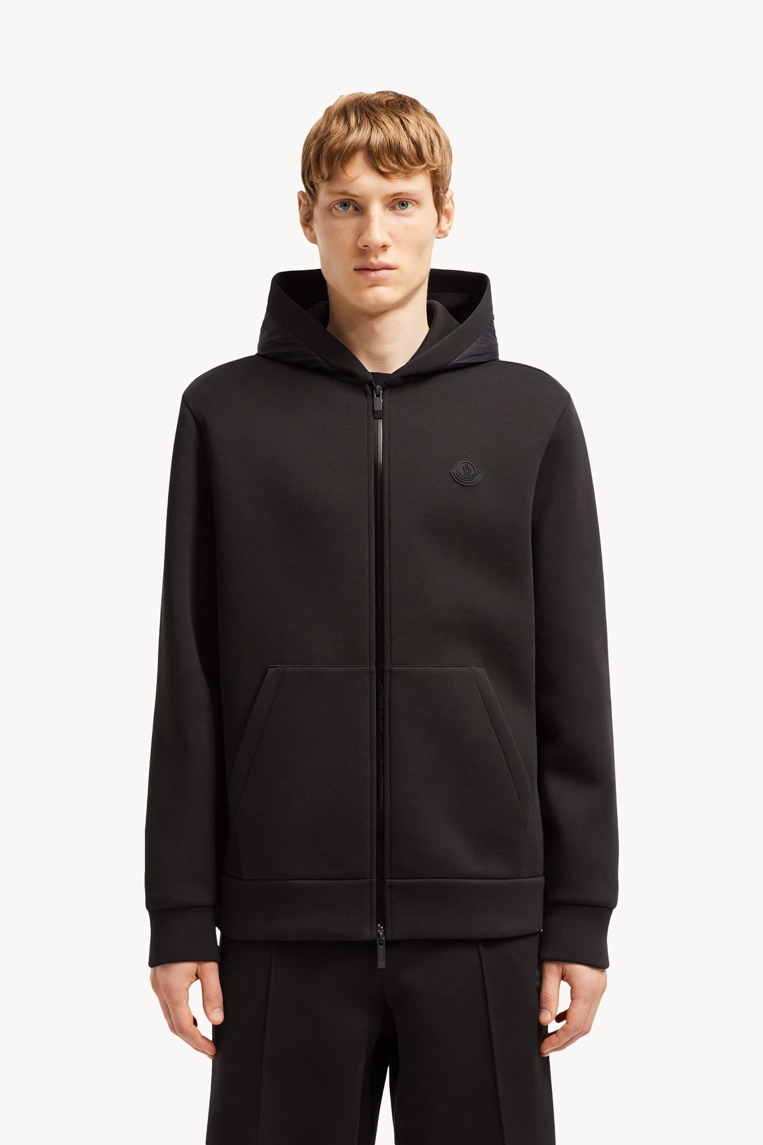 Cárdigan con capucha y cremallera de mezcla de algodón Hombre Negro Moncler 3